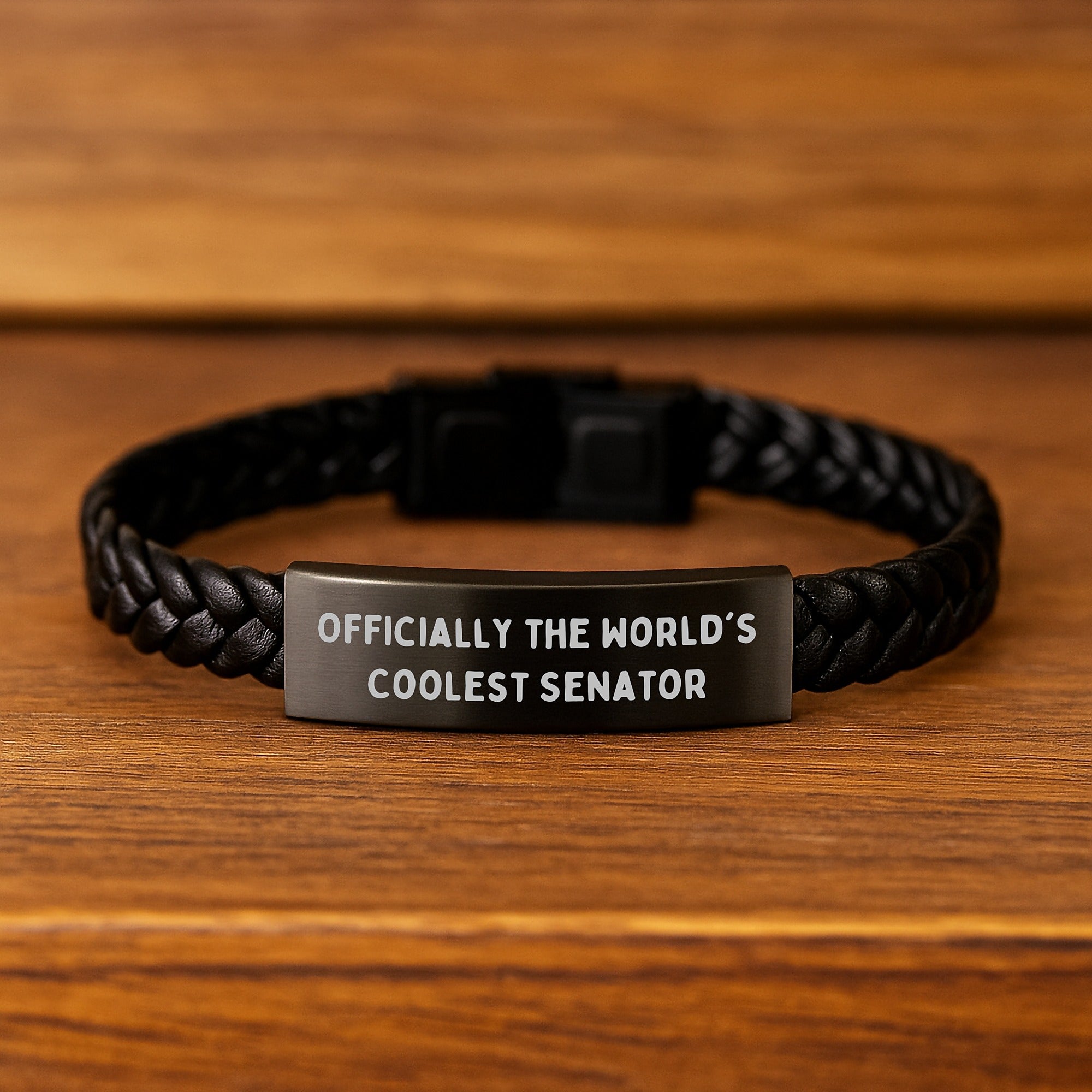 Funny Senator Gifts, 'Officially The World's Coolest Senator' Interlaced Leather Birthday Present, Gifts from Friends, Gifts for Senator - Image 2