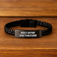 Funny Doctor Gifts from Friends for Graduation Unique Interlaced Leather Bracelet Best Effin' Doctor Ever - Image 2