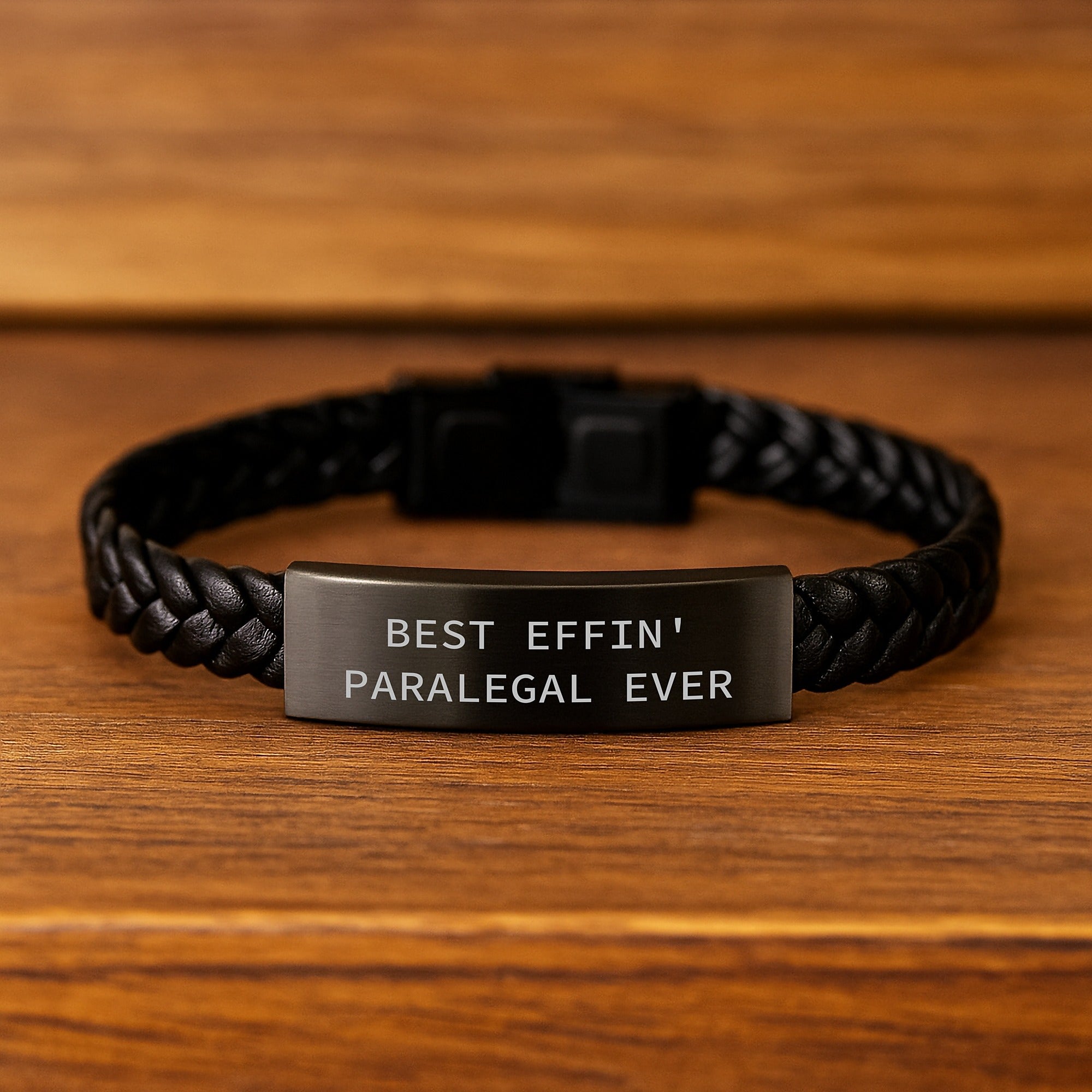 Funny Paralegal Gifts for Graduation, Best Effin' Paralegal Ever Interlaced Leather Bracelet, Stainless Steel and PU Leather, Gifts from Friends to Coworker - Image 2