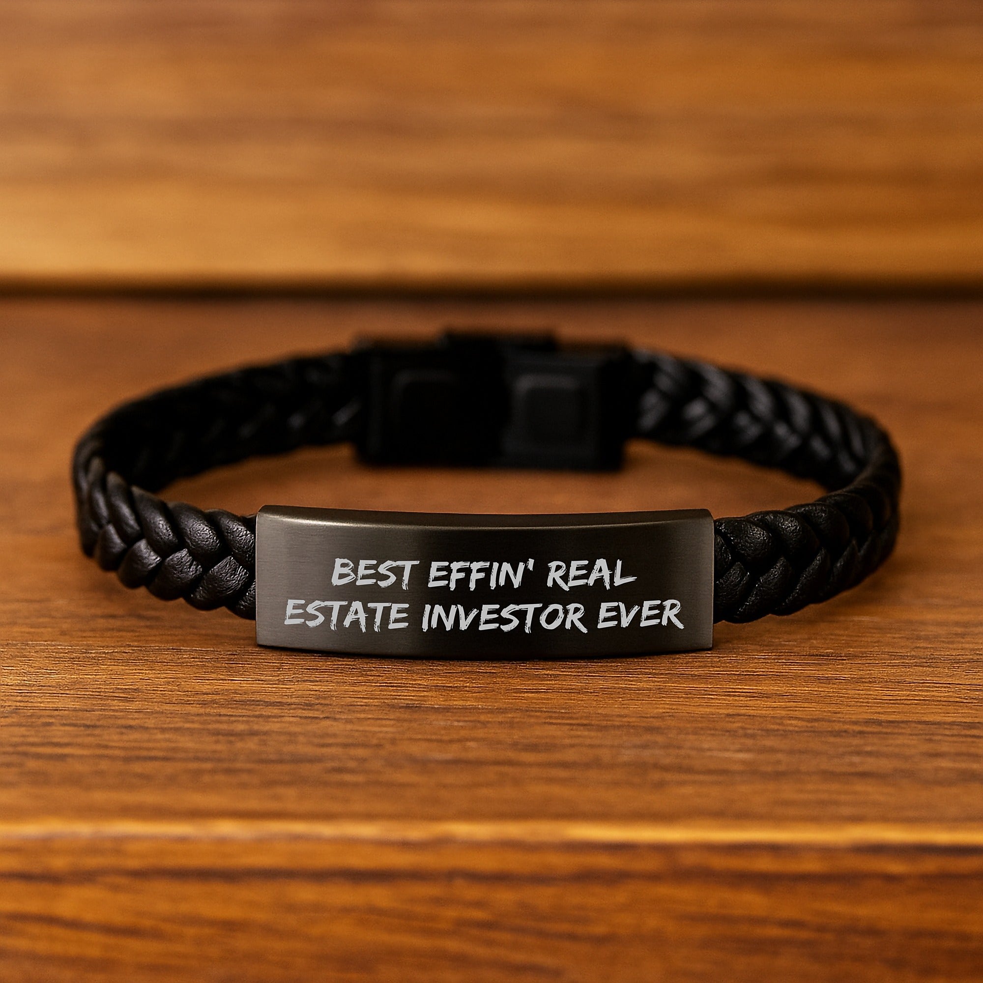 Funny Real Estate Investor Gifts for Men or Women - Best Effin' Real Estate Investor Ever Quote Interlaced Leather Bracelet for Graduation - Gifts from Family, Coworkers, or Friends - Image 2