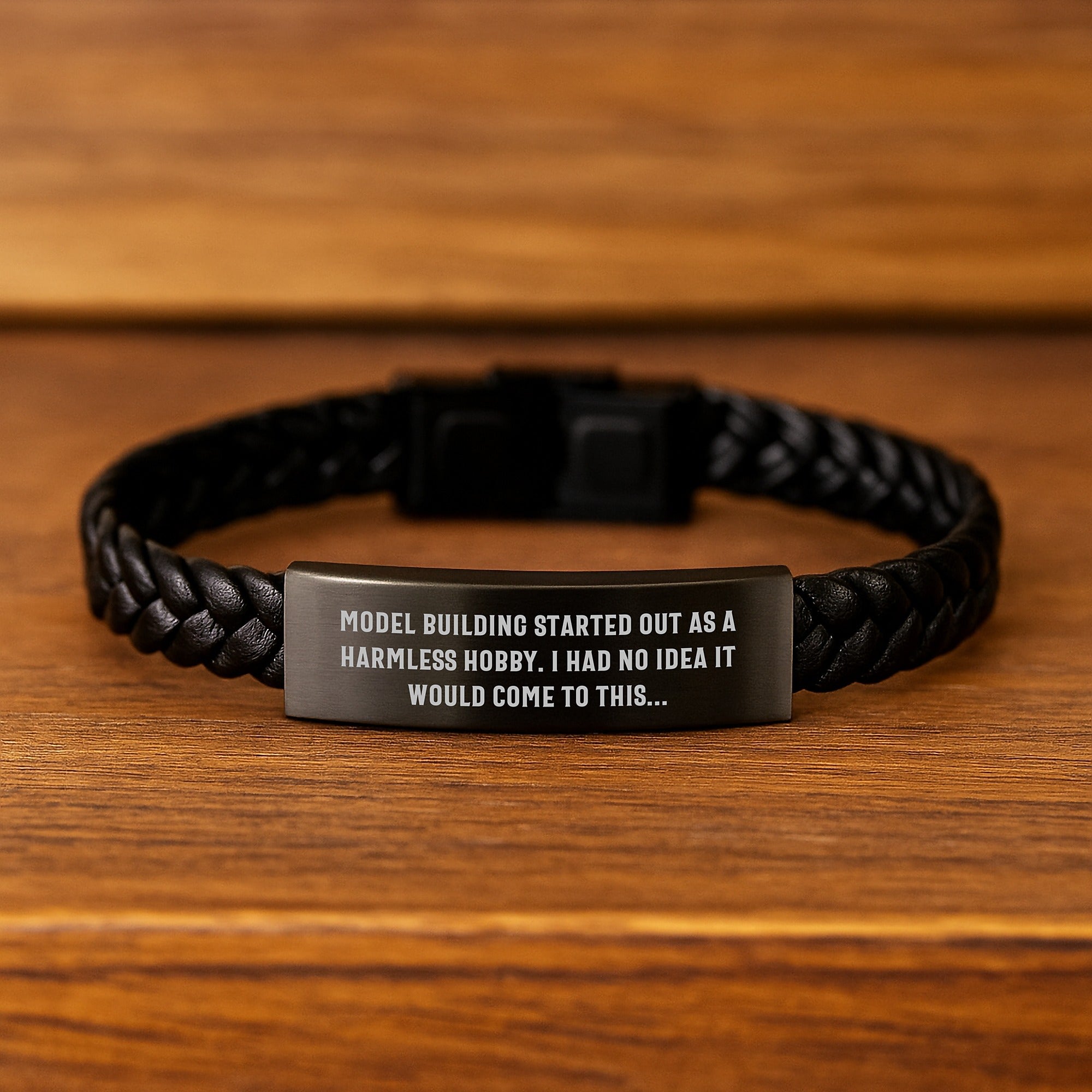 Model Building Enthusiast Gifts from Friends - Funny Quote Interlaced Leather Bracelet, Christmas Unique Gifts for Men - Image 2