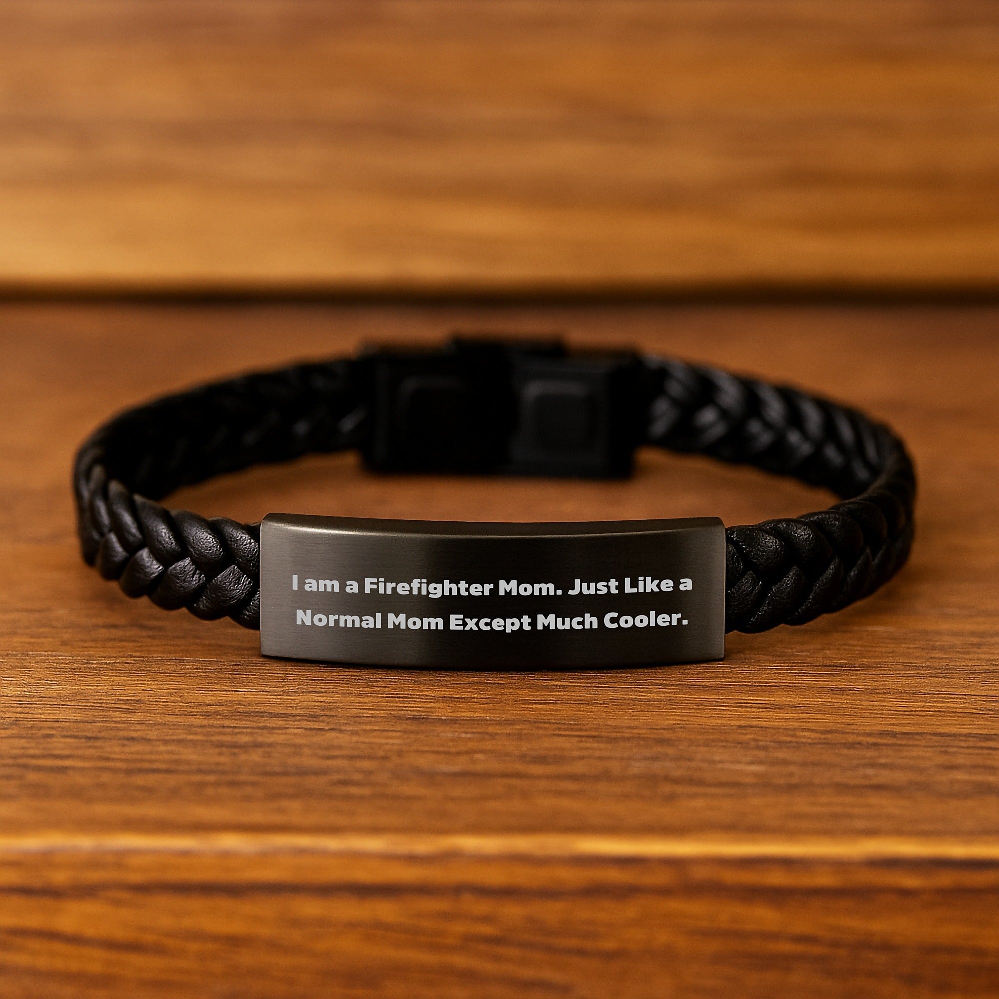 Firefighter Gifts for Men - Interlaced Leather Bracelet, 'I Am A Firefighter Mom' Quote, Christmas Unique Gifts from Family - Image 2