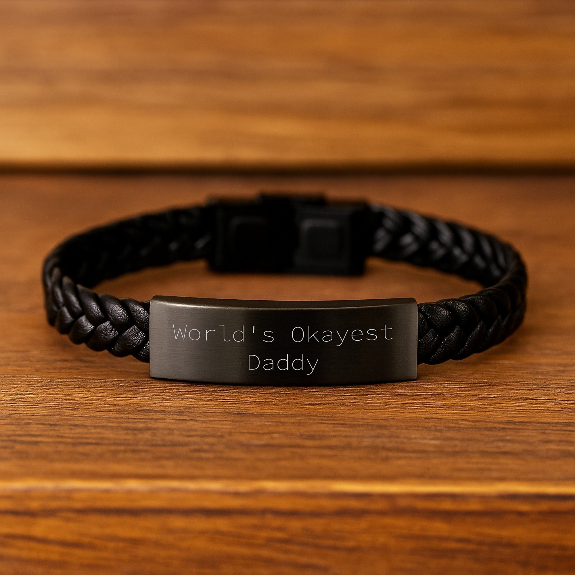 Funny Daddy Gifts from Men, World's Okayest Daddy Interlaced Leather Bracelet Birthday Unique Gifts for Daddy, with Stainless Steel and PU Leather - Image 2