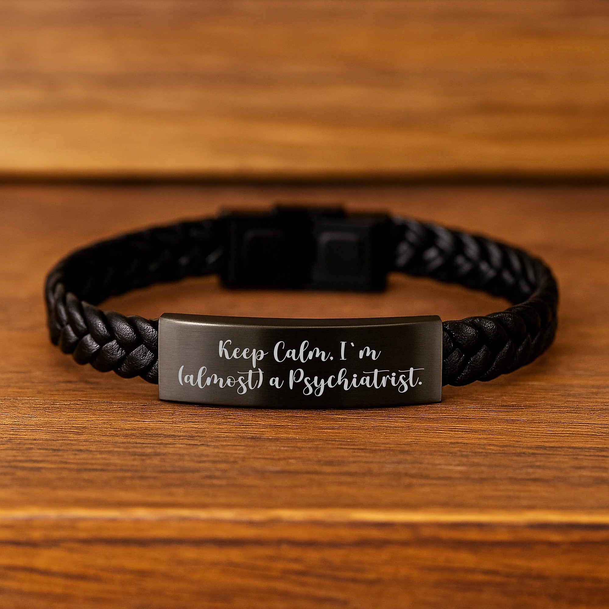 Keep Calm, I'm (almost) A Psychiatrist., Funny Gifts for Psychiatrists, Interlaced Leather Birthday Unique Gifts from Friends to Coworkers - Image 2