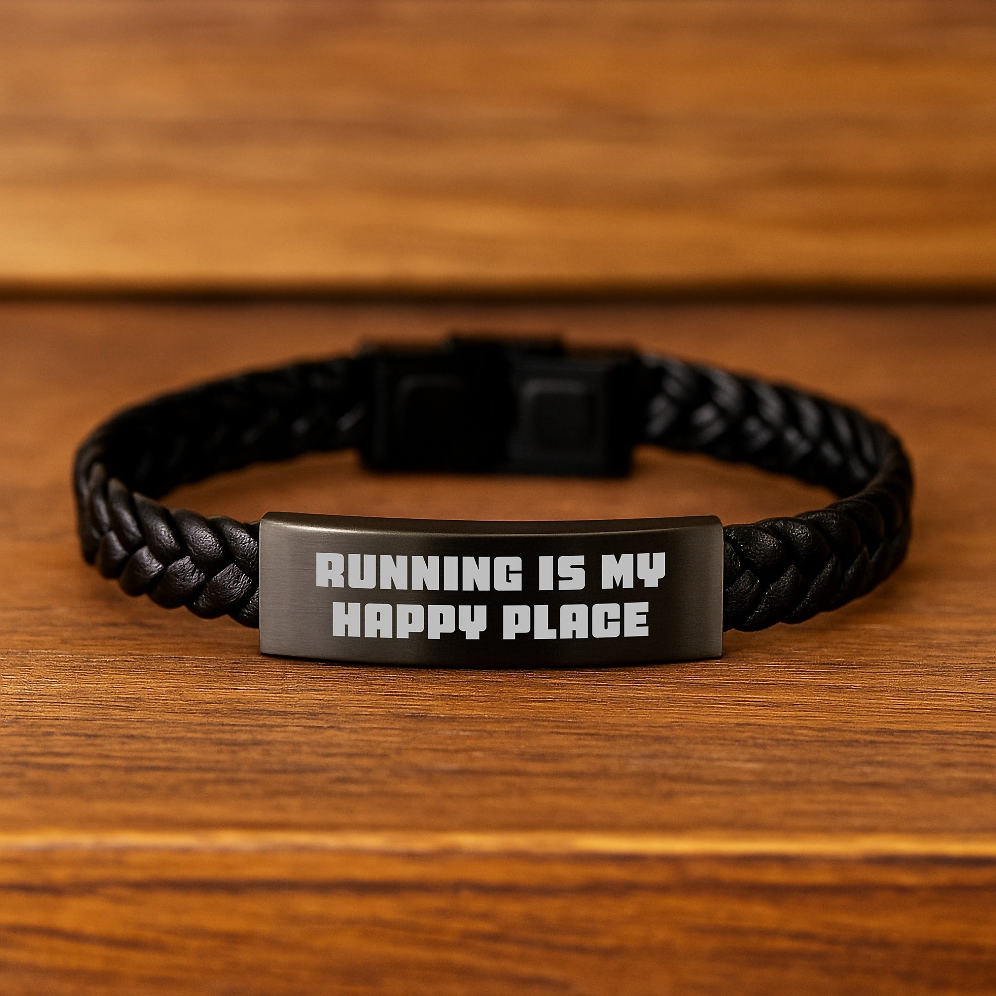 Funny Running Gifts for Men, Interlaced Leather Bracelet for Running Enthusiasts, Christmas Unique Gifts from Friends, 'Running Is My Happy Place' - Image 2
