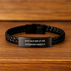 Accountant Gifts for Men, Keep Calm And Let The Accountant Handle It Interlaced Leather Bracelet, Gifts from Friends for Graduation - Unique and Inspirational - Image 2