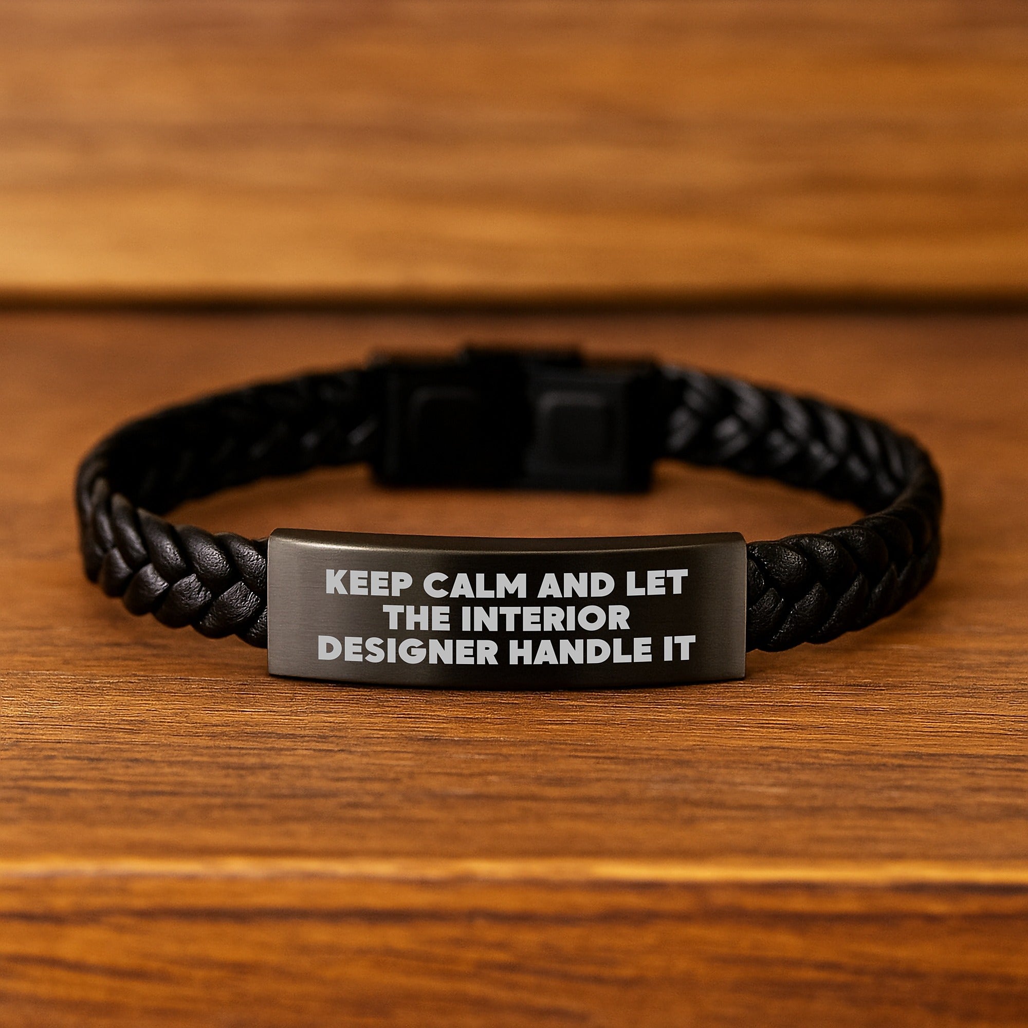 Unique Christmas Unique Gifts from Interior Designer Friends, Funny Quote Keep Calm And Let The Interior Designer Handle It Interlaced Leather Bracelet for Interior Designer - Image 2