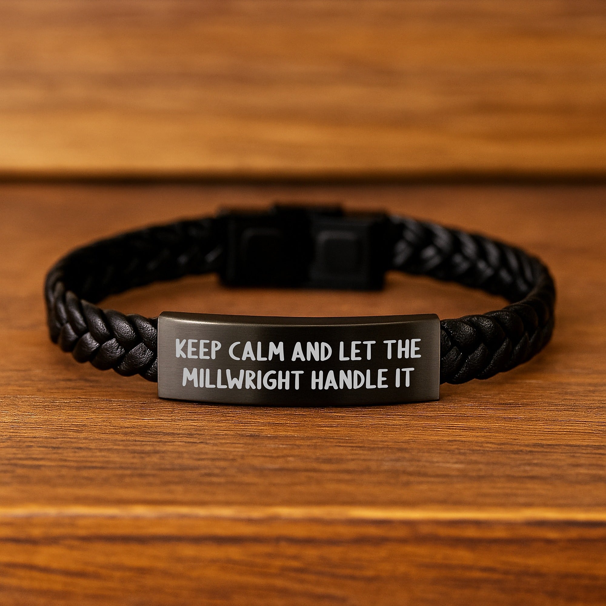 Keep Calm and Let the Millwright Handle It Interlaced Leather Bracer for Men, Gifts from Friends to Family, Birthday Unique Gifts for Millwright, Funny Quote - Image 2