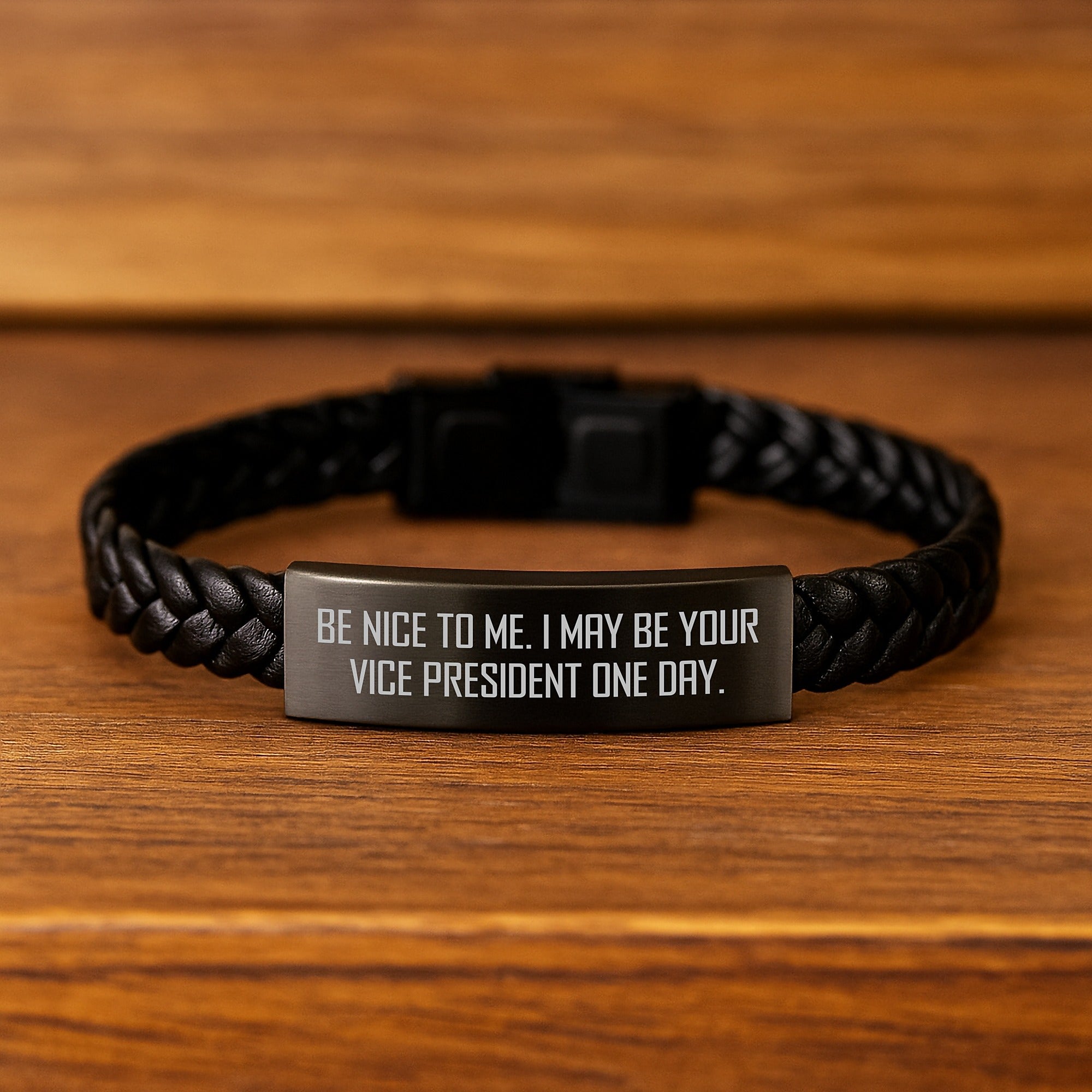 Funny Vice President Gifts for Men Women Friends from Coworkers Family, Unique Interlaced Leather Bracelet Quote 'Be Nice To Me. I May Be Your Vice President One Day.', Christmas Unique Gifts - Image 2