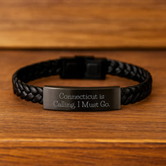 Connecticut Calling Unique Gifts for Men from Friends, Connecticut Interlaced Leather Bracelet Quote - Image 2