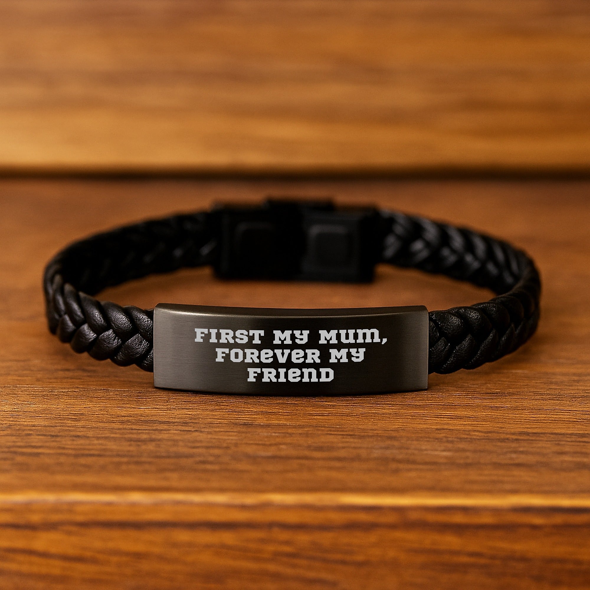 Unique Mum Interlaced Leather Bracelet Gifts from Family, Engraved with 'First My Mum, Forever My Friend' Quote, Stainless Steel and PU Leather Christmas Unique Gifts - Image 2