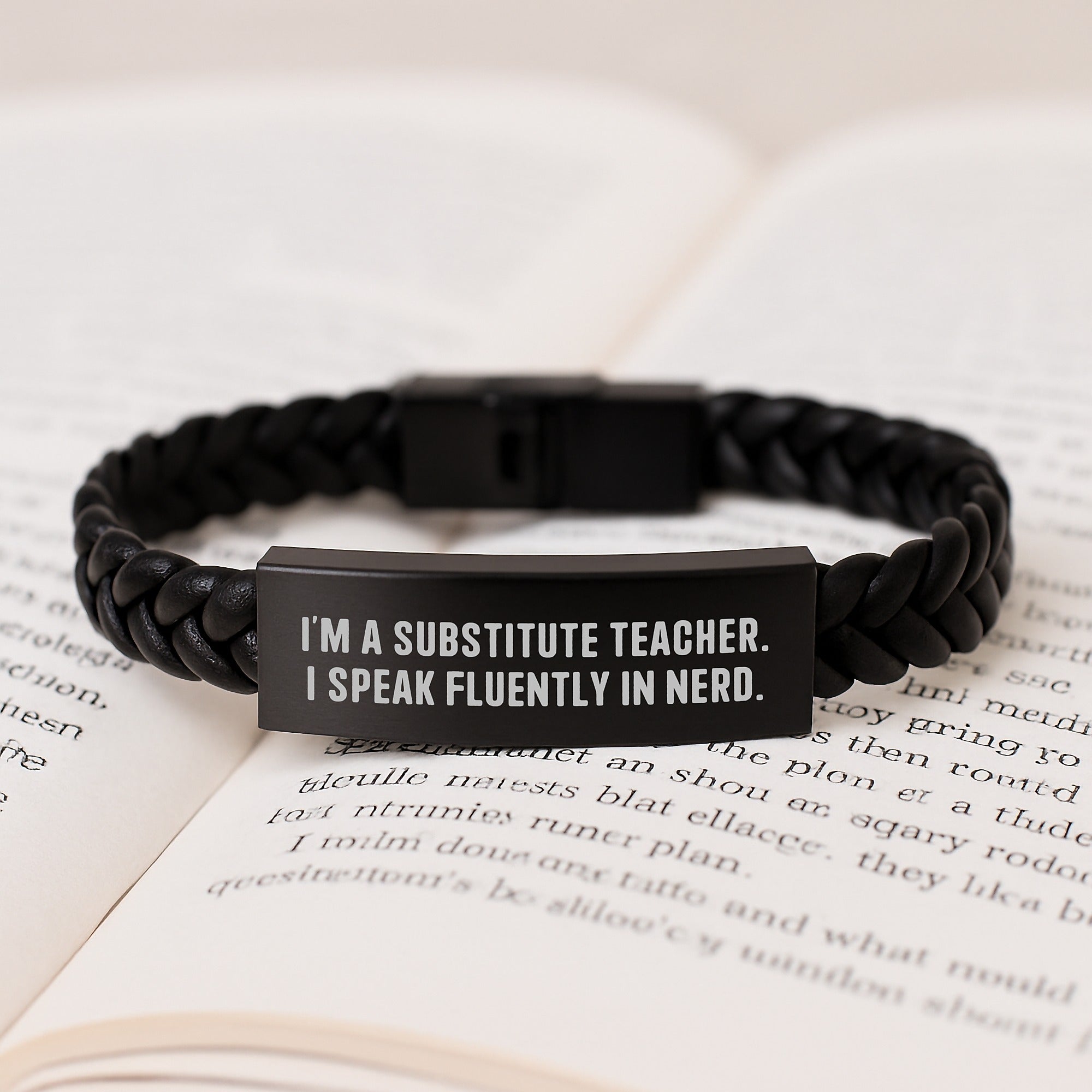 Funny Substitute Teacher Gifts - Interlaced Leather Bracelet for Men, Women, or Coworkers - 'I'm A Substitute Teacher. I Speak Fluently In genius.' Quote, Graduation Unique Gifts from Family, Friends - Image 3
