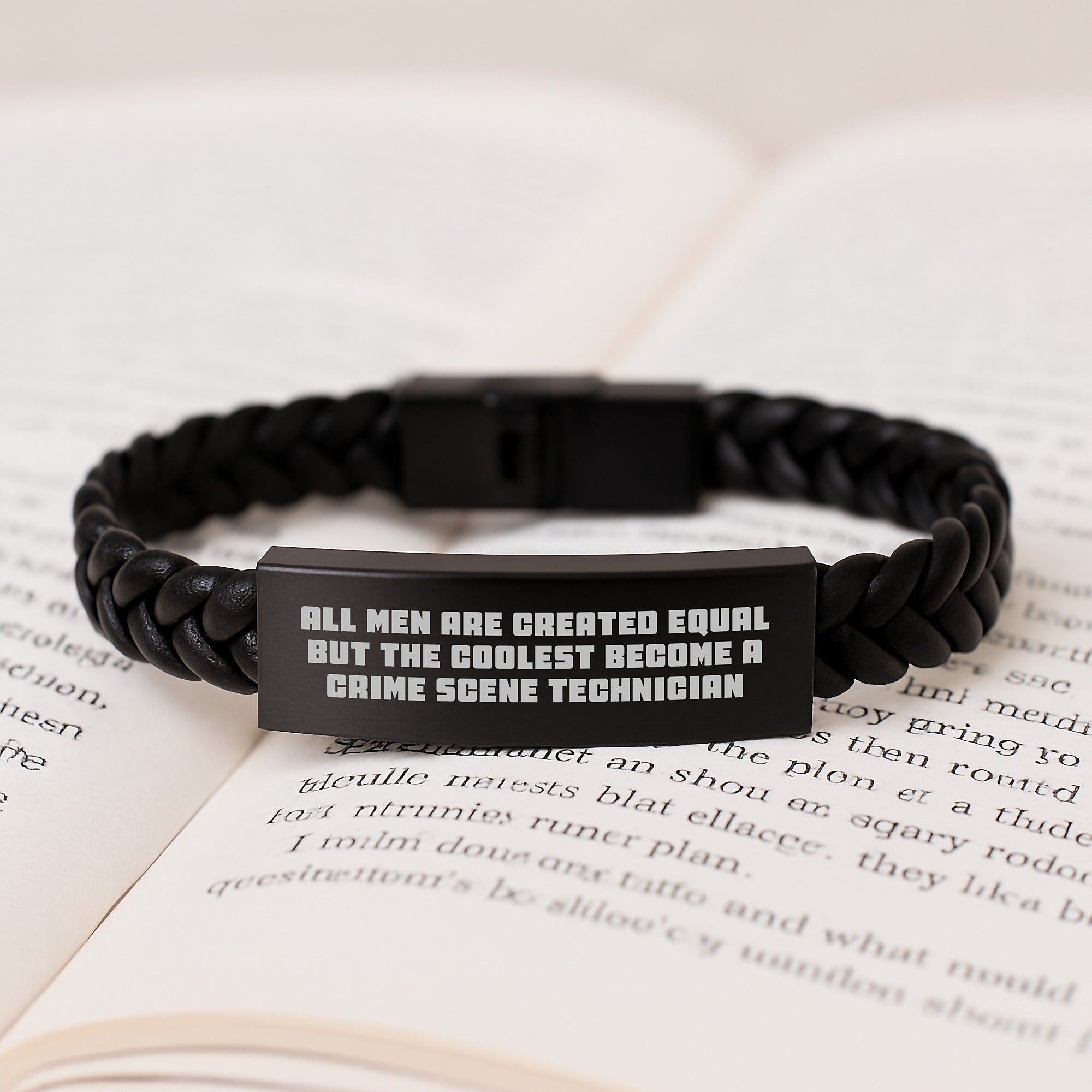 Funny Crime Scene Technician Gifts for Men - 'All Men Are Created Equal But The Coolest Become A Crime Scene Technician' Interlaced Leather Bracelet, Christmas Unique Presents - Image 3