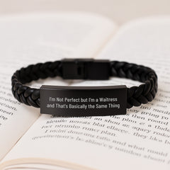 Funny Waitress Gifts from Friends to Graduating Waitresses, Quote Inspired Interlaced Leather Bracelet - Image 3