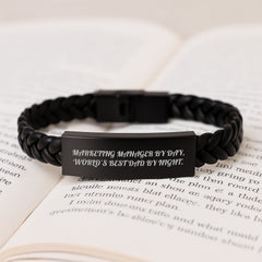 Marketing Manager Gifts for Men, Funny Interlaced Leather Bracelet for Birthday Unique Gifts from Dad, Marketing Manager By Day, World's Best Dad By Night. - Image 3