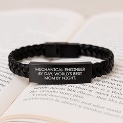 Mechanical Engineer Gifts, 'Mechanical Engineer By Day, World's Best Mom By Night.' Interlaced Leather Bracelet, Graduation Unique Gifts from Mom to Son, Daughter, or Friend - Image 3
