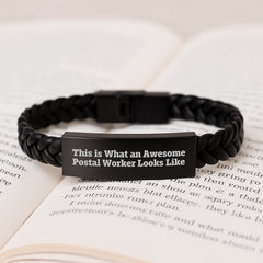 Funny Postal Worker Gifts for Men or Women, Interlaced Leather Bracelet with Stainless Steel Engraving, Graduation Unique Gifts from Family, Coworkers, or Friends - Image 3