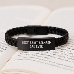Saint Bernard Dog Dad Gifts, Unique Interlaced Leather Bracelets, 'Best Saint Bernard Dad Ever' Quote, Birthday Unique Gifts for Men from Friends, Coworkers, Family - Image 3