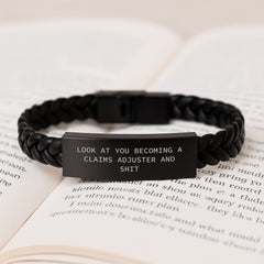 Funny Claims Adjuster Gifts - Look At You Becoming A Claims Adjuster And Shit Interlaced Leather Bracelet for Men, Stainless Steel and PU Leather Combo Gift from Friends, Coworkers, Family - Image 3