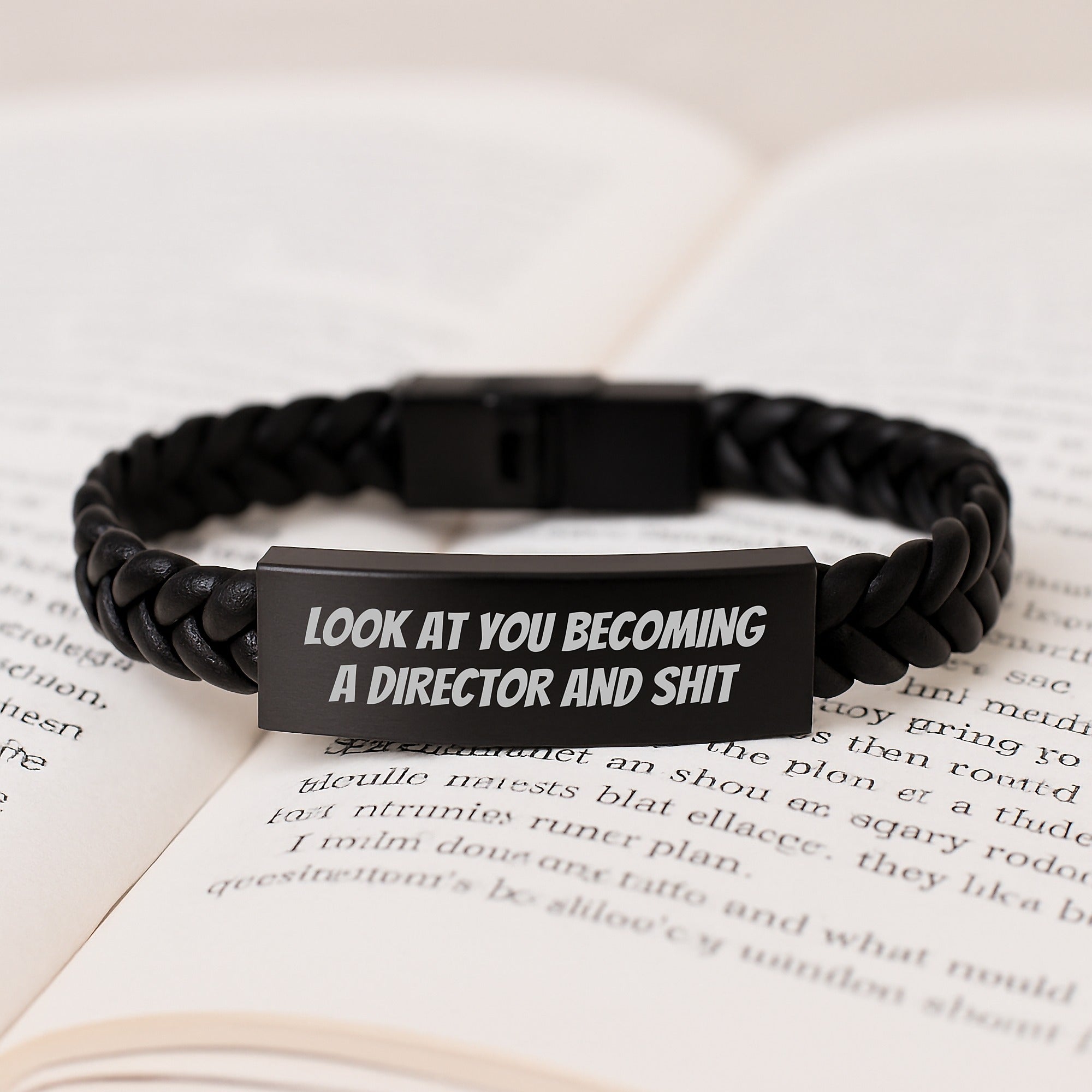 Funny Director Gifts, Christmas Unique Gifts for Directors, Interlaced Leather Bracelet for Him - 'Look At You Becoming A Director And Shit', Gifts from Friends to Director - Image 3