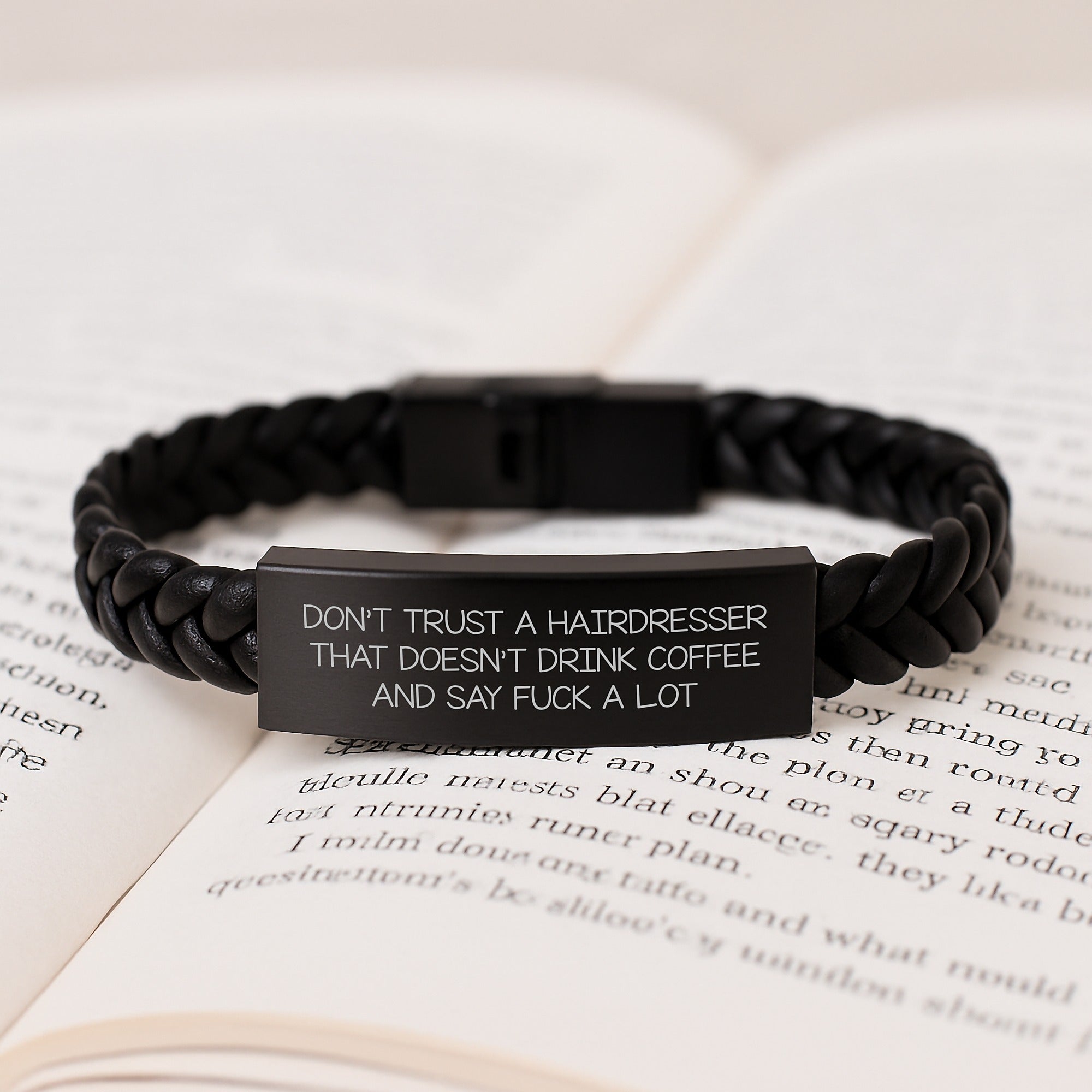 Funny Hairdresser Gift Interlaced Leather Bracelet for Hairdresser Friends, Christmas Unique Gifts from Friends to Hairdresser, Don't Trust a Hairdresser That Doesn't Drink Coffee - Image 3