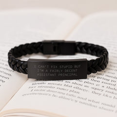 Gifts from Friends for Assistant Principal, Funny Quote Interlaced Leather Bracelet, Christmas Unique Gifts for Men - Image 3
