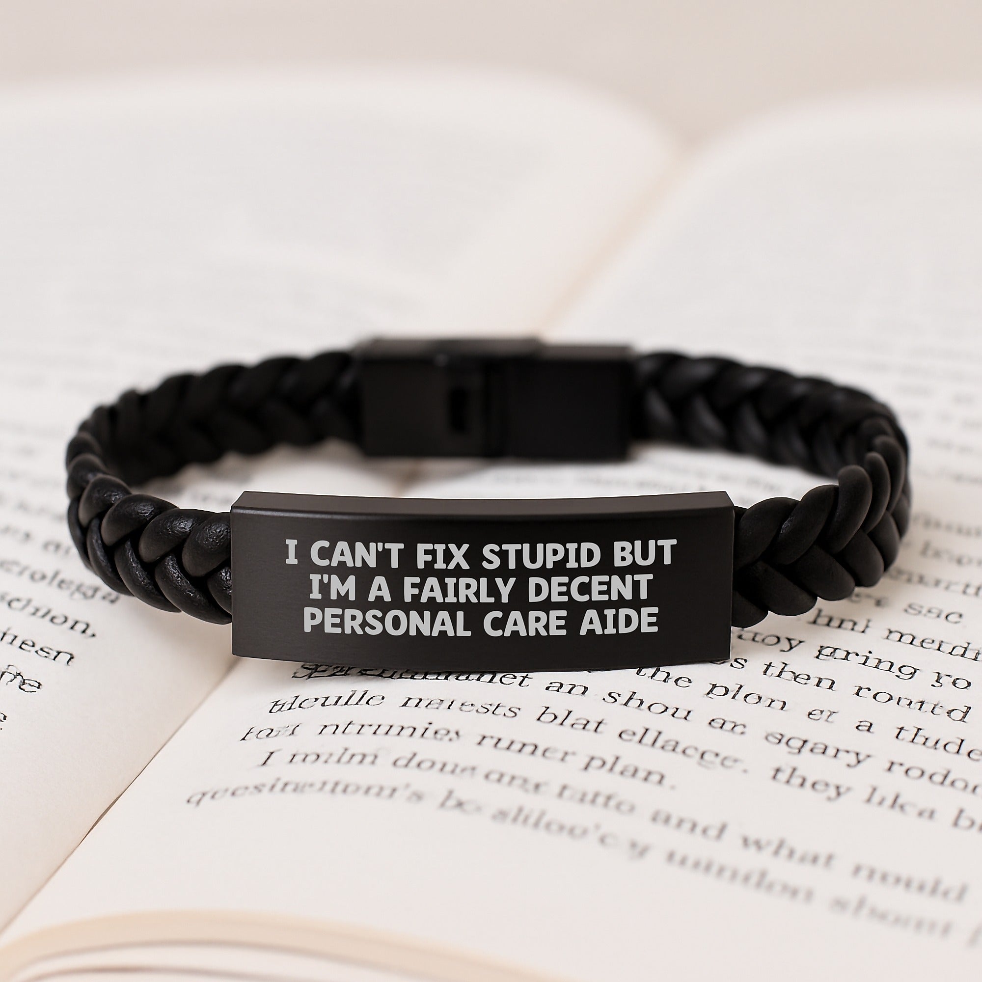 Funny Personal Care Aide Gifts for Men Women Friends Family - 'I Can't Fix Stupid' Interlaced Leather Bracelet, Christmas Unique Presents - Image 3