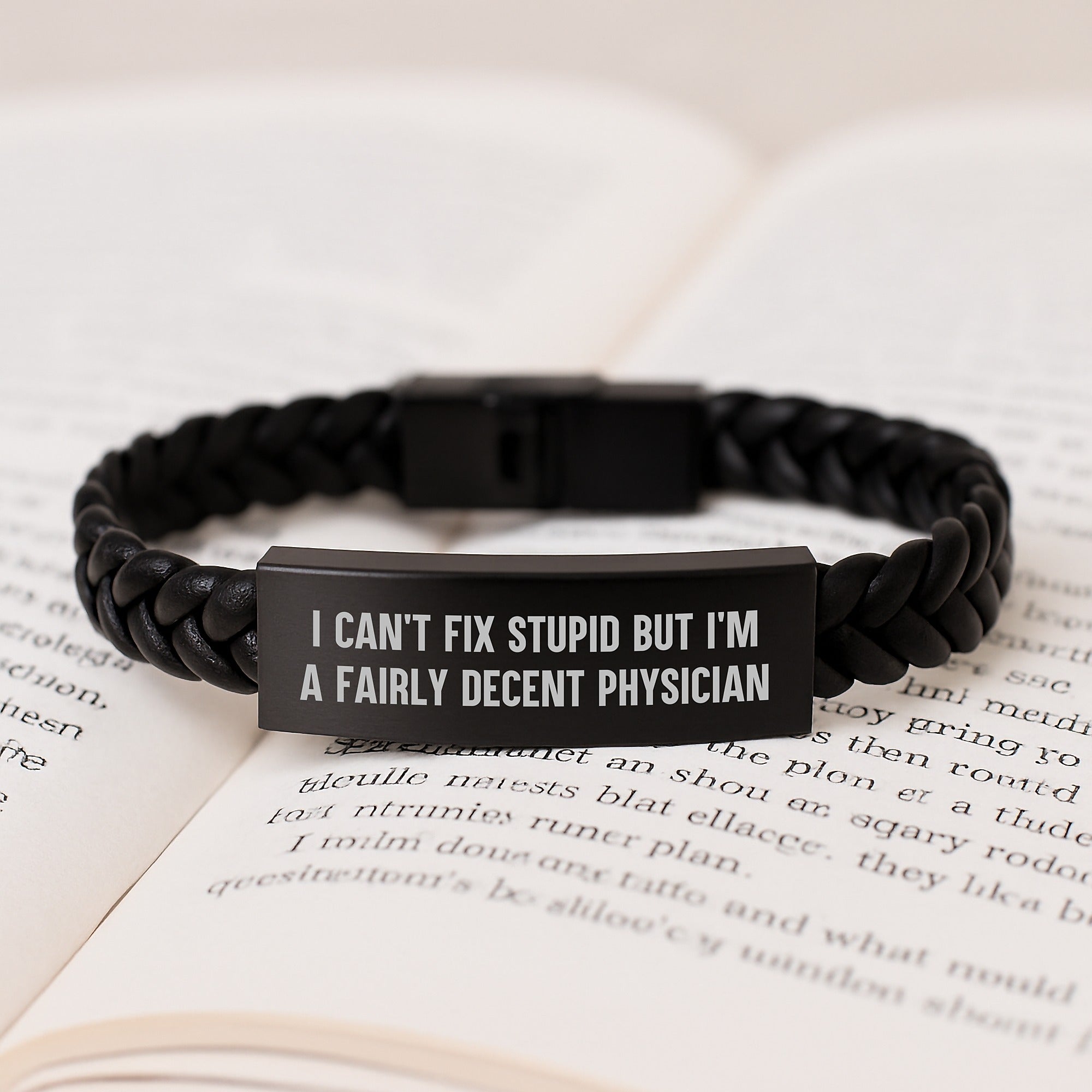 Funny Physician Gifts from Men, Christmas Unique Gifts for Physicians, Interlaced Leather Bracelet - I'm A Fairly Decent Physician - Image 3