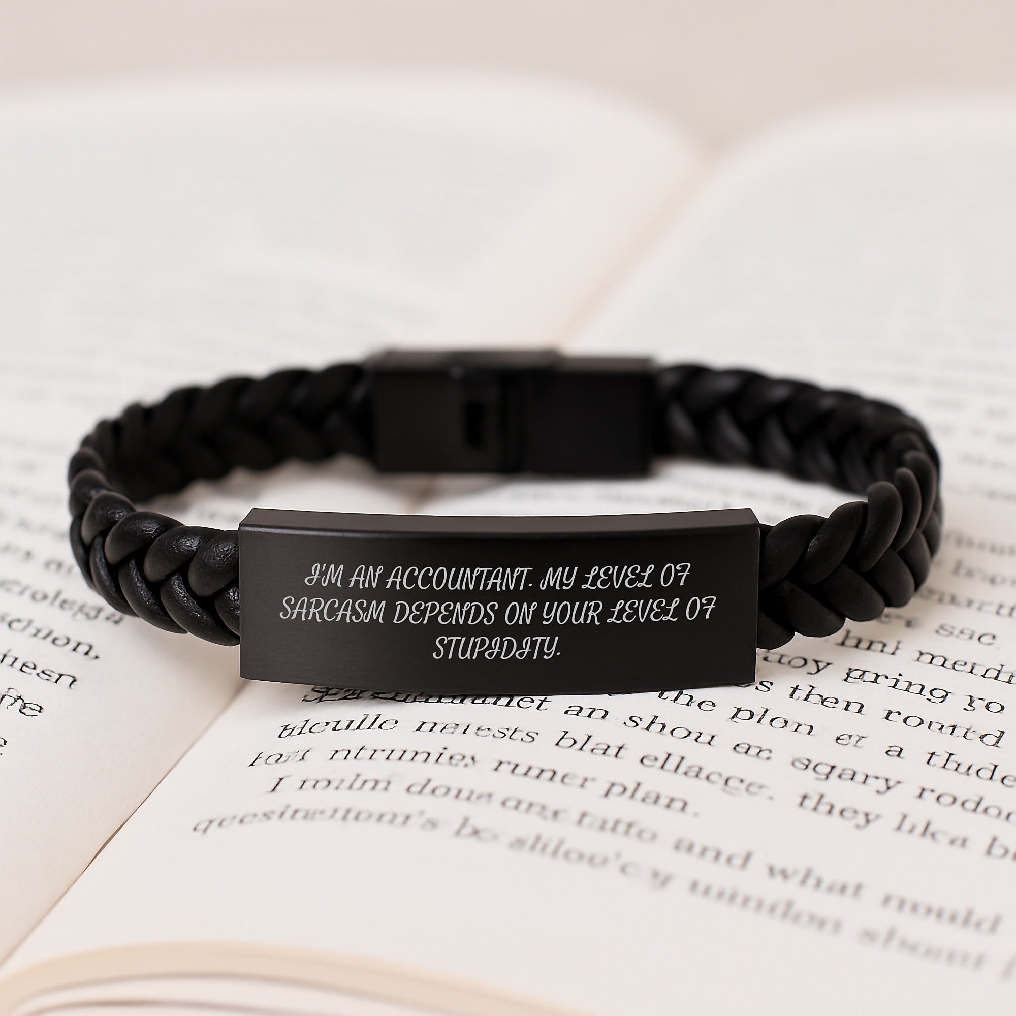 Funny Accountant Gift, I'm An Accountant, My Level Of Sarcasm Depends On Your Level Of Stupidity. Interlaced Leather Bracelet for Graduation from Friends or Family - Unique Gifts for Men or Women - Image 3