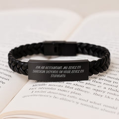 Funny Accountant Gift, I'm An Accountant, My Level Of Sarcasm Depends On Your Level Of Stupidity. Interlaced Leather Bracelet for Graduation from Friends or Family - Unique Gifts for Men or Women - Image 3