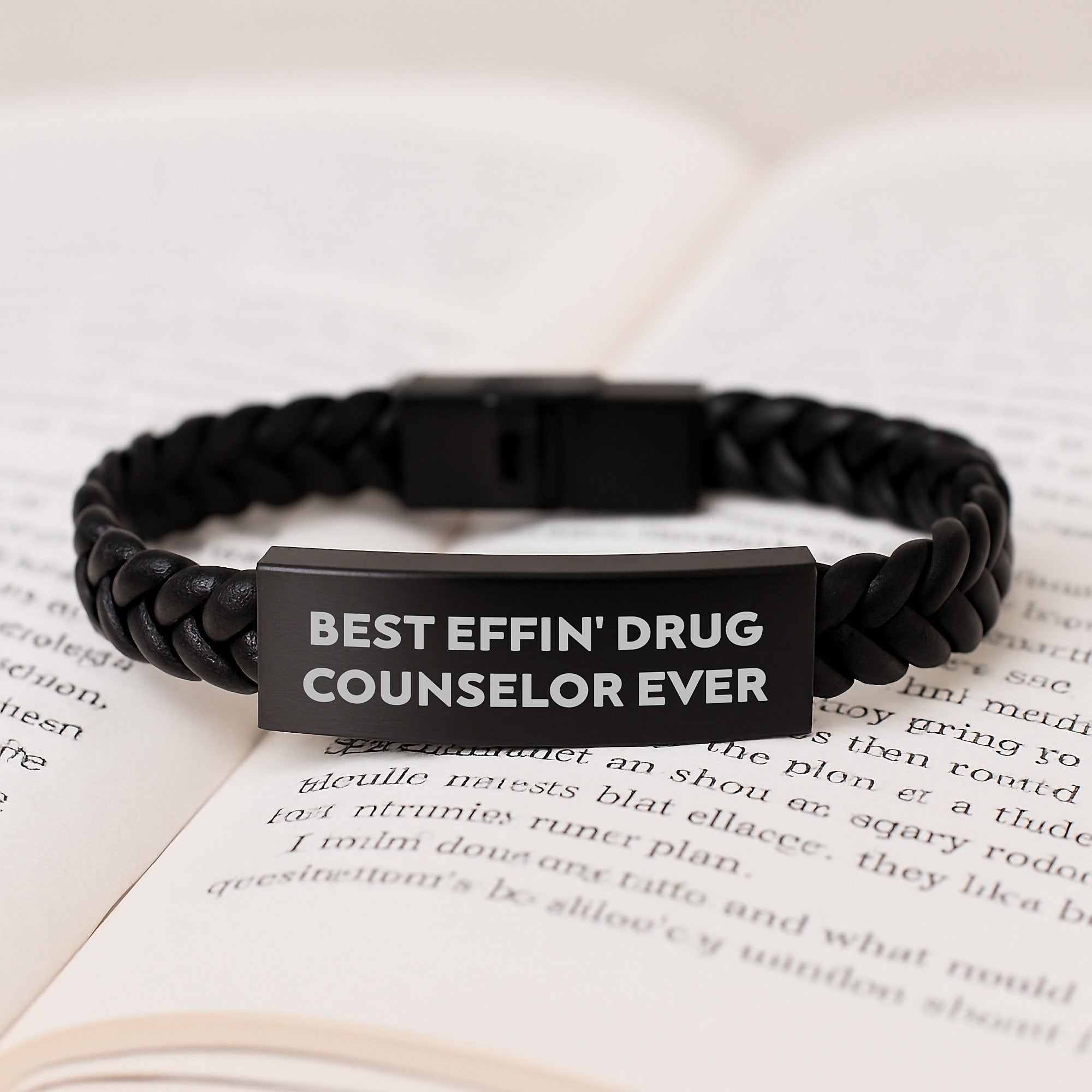 Funny Inspirational Gift for Drug Counselor Men, Best Effin' Drug Counselor Ever Interlaced Leather Bracelet, Christmas Unique Gifts from Men to Friends - Image 3