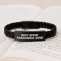 Rescue Worker Gifts from Friends, Best Effin' Rescue Worker Ever Interlaced Leather Bracelet for Graduation Unique Gifts for Men, Funny Quote - Image 3