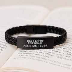 Funny Best Effin' Personal Assistant Ever Gift for Men or Women Interlaced Leather Bracelet, Gifts from Friends, Coworkers, or Family for Graduation Unique Gifts - Image 3
