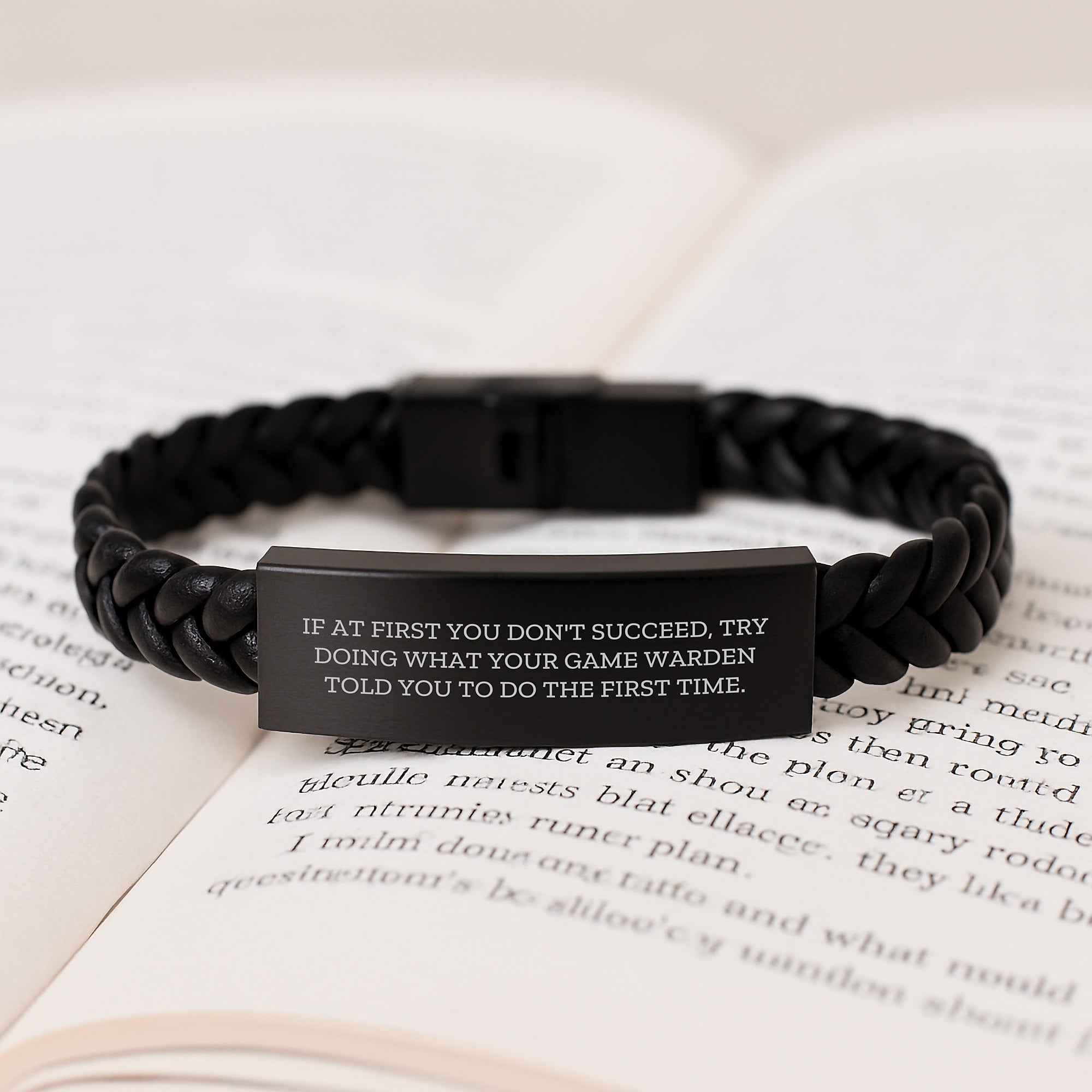 Funny Game Warden Gifts, Interlaced Leather Bracelet with Funny Quote from Game Warden for Christmas Unique Gifts from Friends to Game Wardens, Funny Game Warden Quote Interlaced Leather Bracelet - Image 3