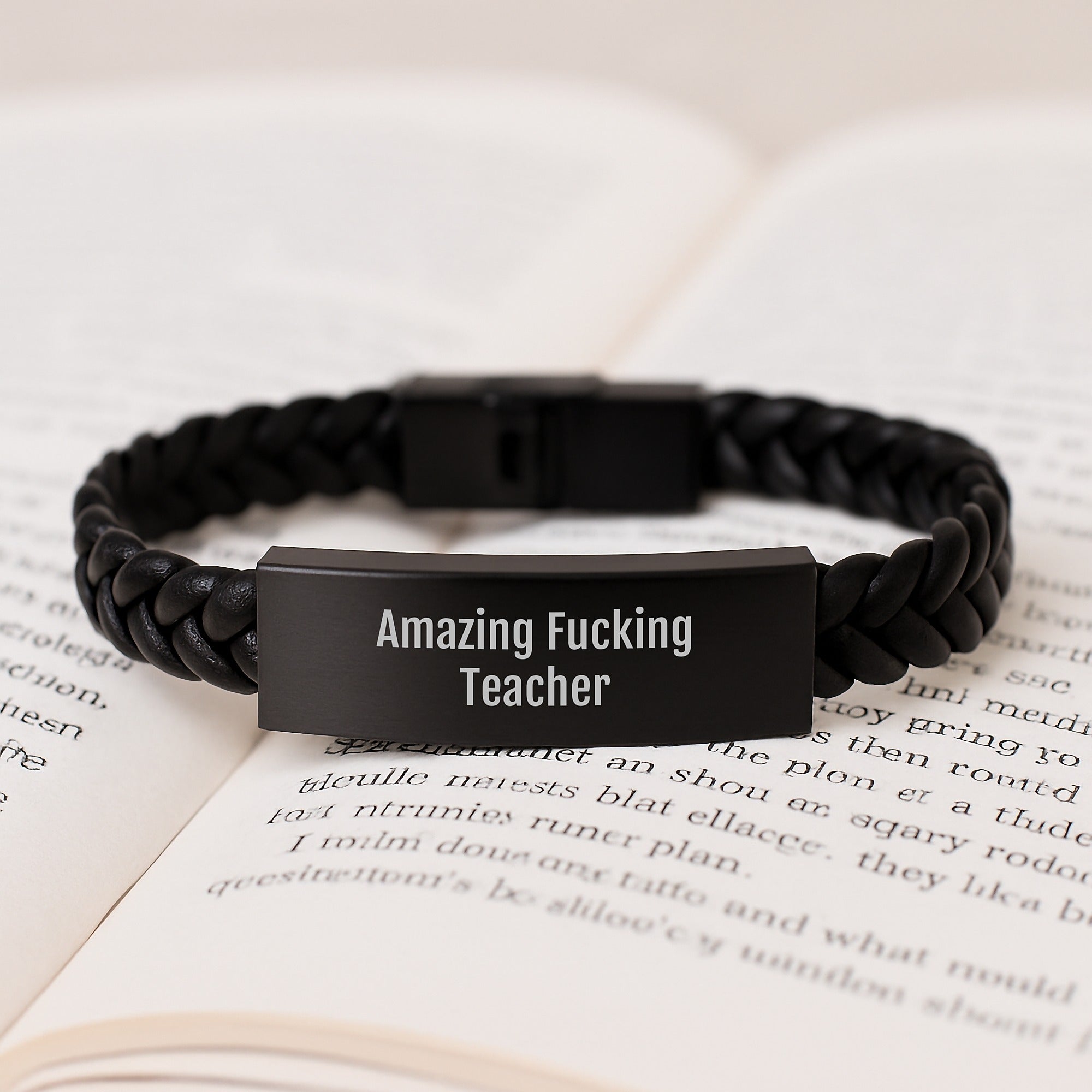 Funny Teacher Gifts, Interlaced Leather Bracelet for Birthday, 'Amazing F--king Teacher' Quote, Gifts from Men to Teacher, Unique Teacher Appreciation Gifts - Image 3