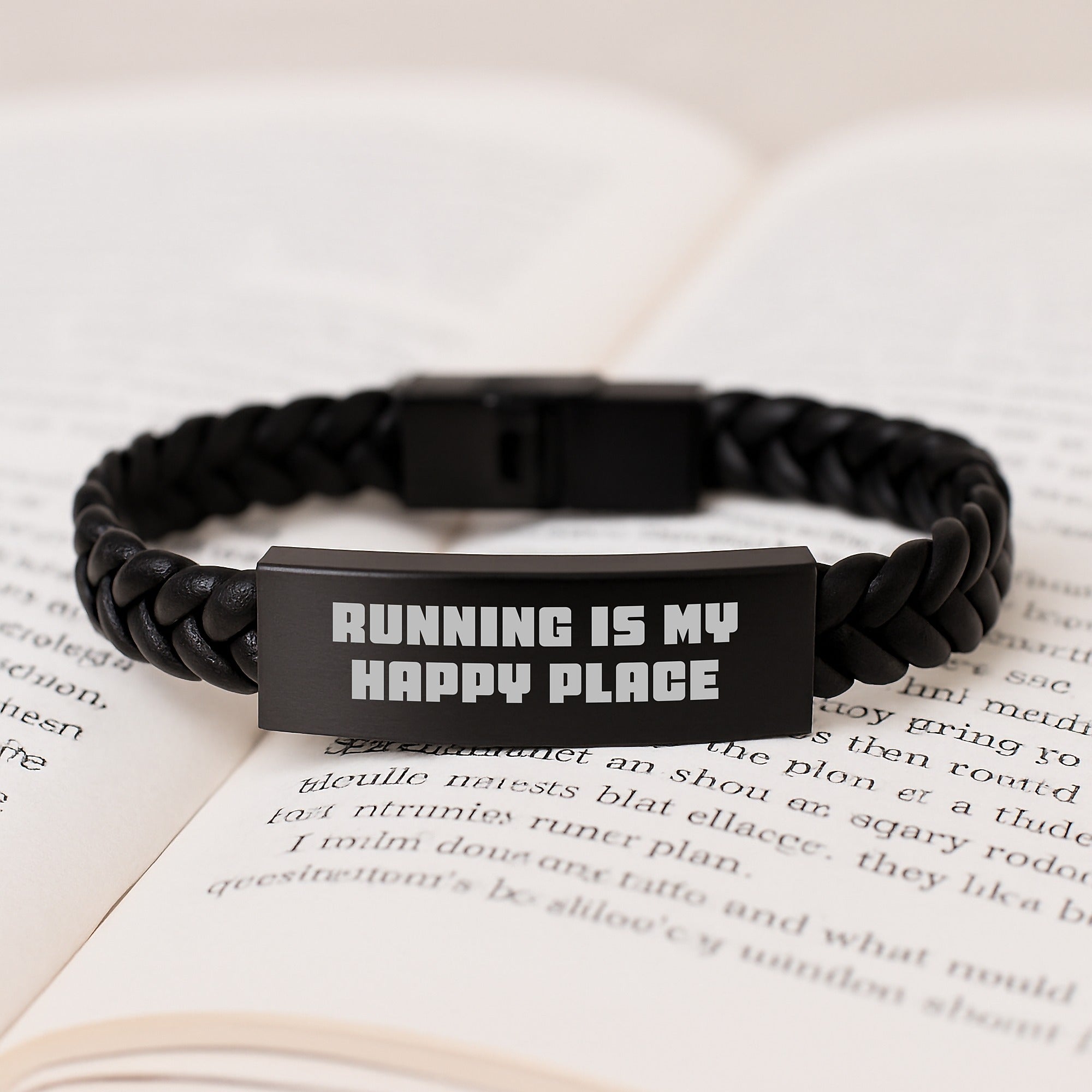 Funny Running Gifts for Men, Interlaced Leather Bracelet for Running Enthusiasts, Christmas Unique Gifts from Friends, 'Running Is My Happy Place' - Image 3
