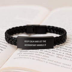 Accountant Gifts for Men, Keep Calm And Let The Accountant Handle It Interlaced Leather Bracelet, Gifts from Friends for Graduation - Unique and Inspirational - Image 3