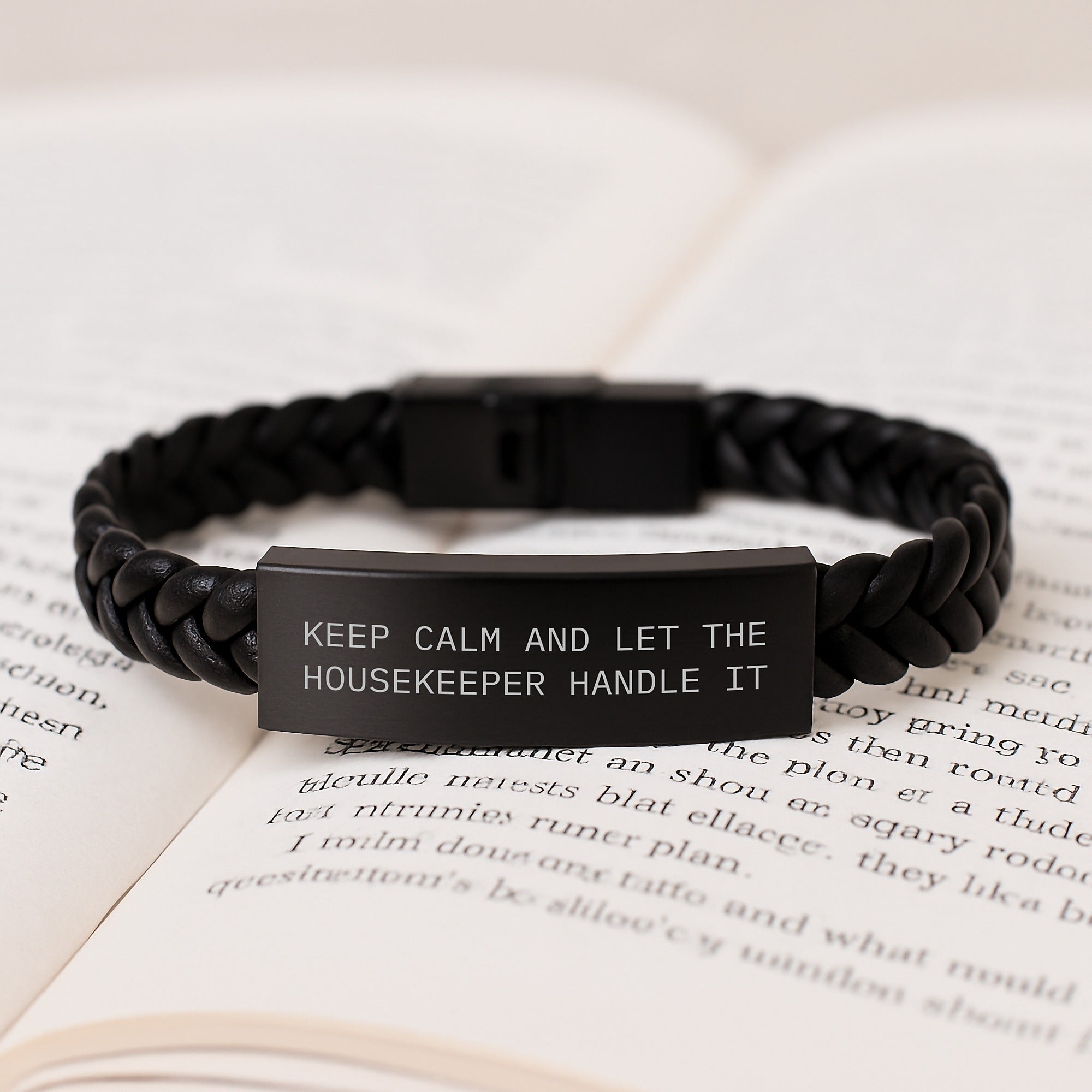 Funny Housekeeper Gifts for Men, Women, or Friends - Keep Calm Interlaced Leather Bracelet, Birthday Unique from Family - Image 3