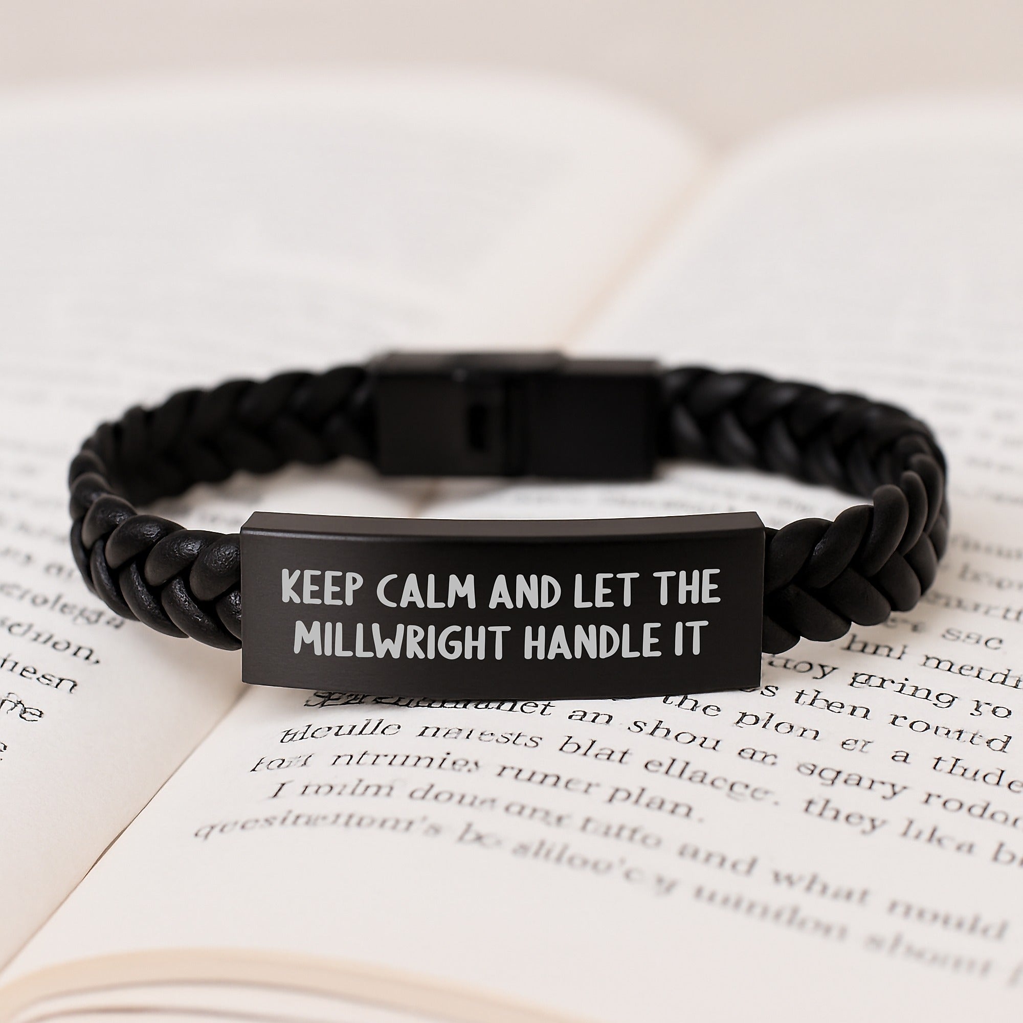 Keep Calm and Let the Millwright Handle It Interlaced Leather Bracer for Men, Gifts from Friends to Family, Birthday Unique Gifts for Millwright, Funny Quote - Image 3