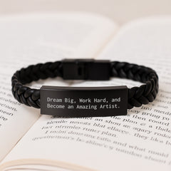 Inspiring Artist Gifts from Friends, Christmas Unique Gifts, Interlaced Leather Bracelet - Dream Big, Work Hard, 'Become An Amazing Artist' Motivation - Image 3