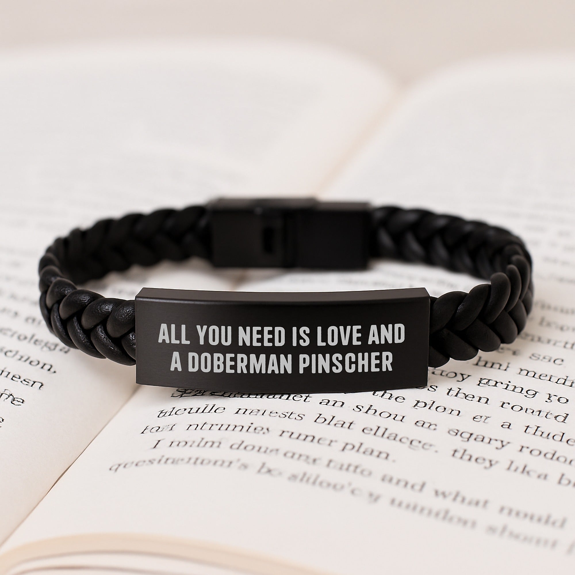 Love and Doberman Pinscher Dog Birthday Unique Gifts - Interlaced Leather Bracelet for Men, Women, Friends, Family - Engraved Stainless Steel, PU Leather - Gifts from Men, Women, Friends, Family - Image 3
