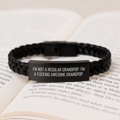 Funny Grandpop Gifts for Him - Unique Interlaced Leather Bracelet with Stainless Steel and PU Leather, Gifts from Family for Grandpop's Birthday - Image 3