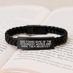 Gifts from Friends and Family, Unique Christmas Unique Gifts for Architect, Architect Inspiration 'God Found Some Of The Strongest Women And Made Them Architect' Quote Interlaced Leather Bracelet - Image 3