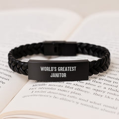 Funny World's Greatest Janitor Gifts for Men, Unique Janitor Valentine's Unique Gifts from Friends, Interlaced Leather Bracelet - Image 3