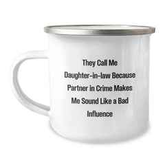 Funny Daughter-in-law Camping Mug Gifts for Daughter-in-law from Family - Partner In Crime Makes Me Sound Like A Bad Influence - Image 1