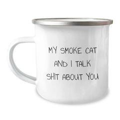 Funny Smoke Cat Gifts, Valentine's Unique Funny Gifts for Smoke Cat Lovers, 12 oz Stainless Steel Camping Mug - Image 1