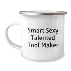 Funny Tool Maker Gifts from Friends for Graduation - 'Smart Sexy Talented' Camping Mug, 12 oz, Stainless Steel with Enamel Finish - Image 1