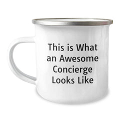 Concierge Camping Mug Gifts from Friends to Awesome Concierge Graduation Unique Gifts, Funny Quote, 12 oz Stainless Steel Enamel Finish - Image 1