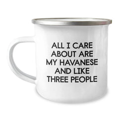 Funny Havanese Dog Lover Valentine's Gifts for Him or Her - Camping Mug, Gifts from Men or Women to Family or Friends with All I Care About Are My Havanese And Like Three People Quote - Image 1