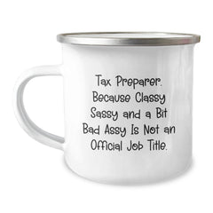 Funny Tax Preparer Gifts from Friends, Unique Christmas Unique Gifts for Tax Preparer, 12 oz Stainless Steel Camping Mug with Quirky Quote - Image 1
